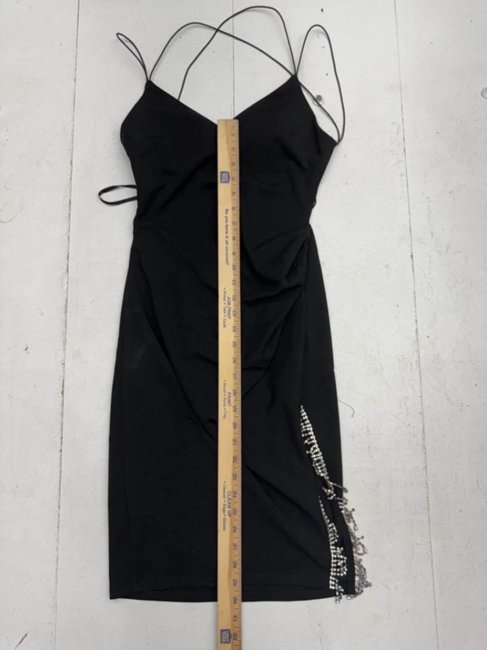 B. Darlin Solid Black Sleeveless Cross Strap Side Slit Slip Dress - Picture 4 of 4